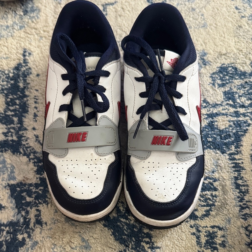 Jordan Kids' White and Navy Sneakers with Red Accents